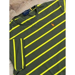 Polo Ralph Lauren Classic Fit Mens XL T-Shirt Olive Green Neon Yellow Striped